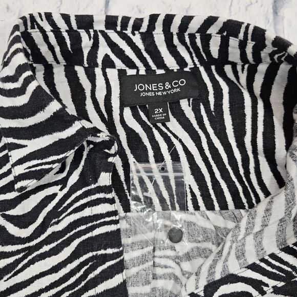 Jones New York Black White Zebra Striped Linen Blend Tunic Top Dress WOMENS 2X - Picture 6 of 10